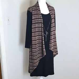 Haani Black Sweater Dress, Pink & Black Cardigan Attached Necklace,Sz Large NWOT